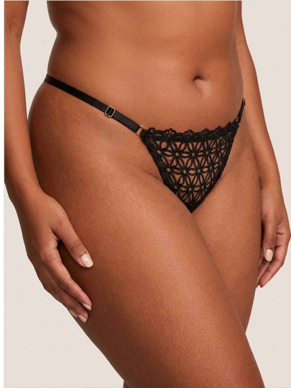 NWT Victoria's Secret Panty Very Sexy Black V-String Geo Daisy Lace XL